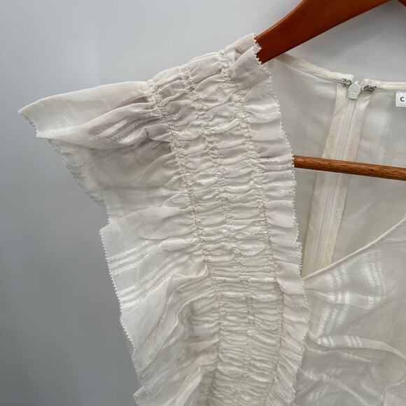 CHELSEA & WALKER NWT Ivory Cotton Silk Blend Bush Ruffle Top Blouse // 6 - Picture 6 of 15